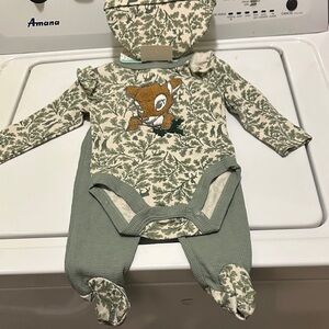 Disney Green and Cream Baby Footie with Bambi Design